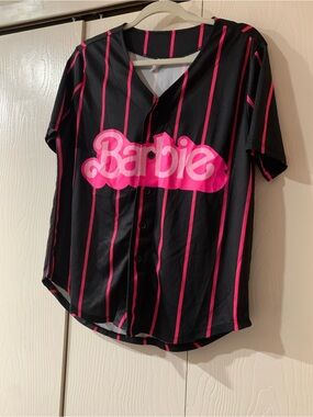 Barbie women’s  Black & Hot Pink Striped Baseball Tee